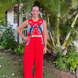 BRIGHT RED ARM FARM RIO Brasileira Printed Cotton-jersey Jumpsuit